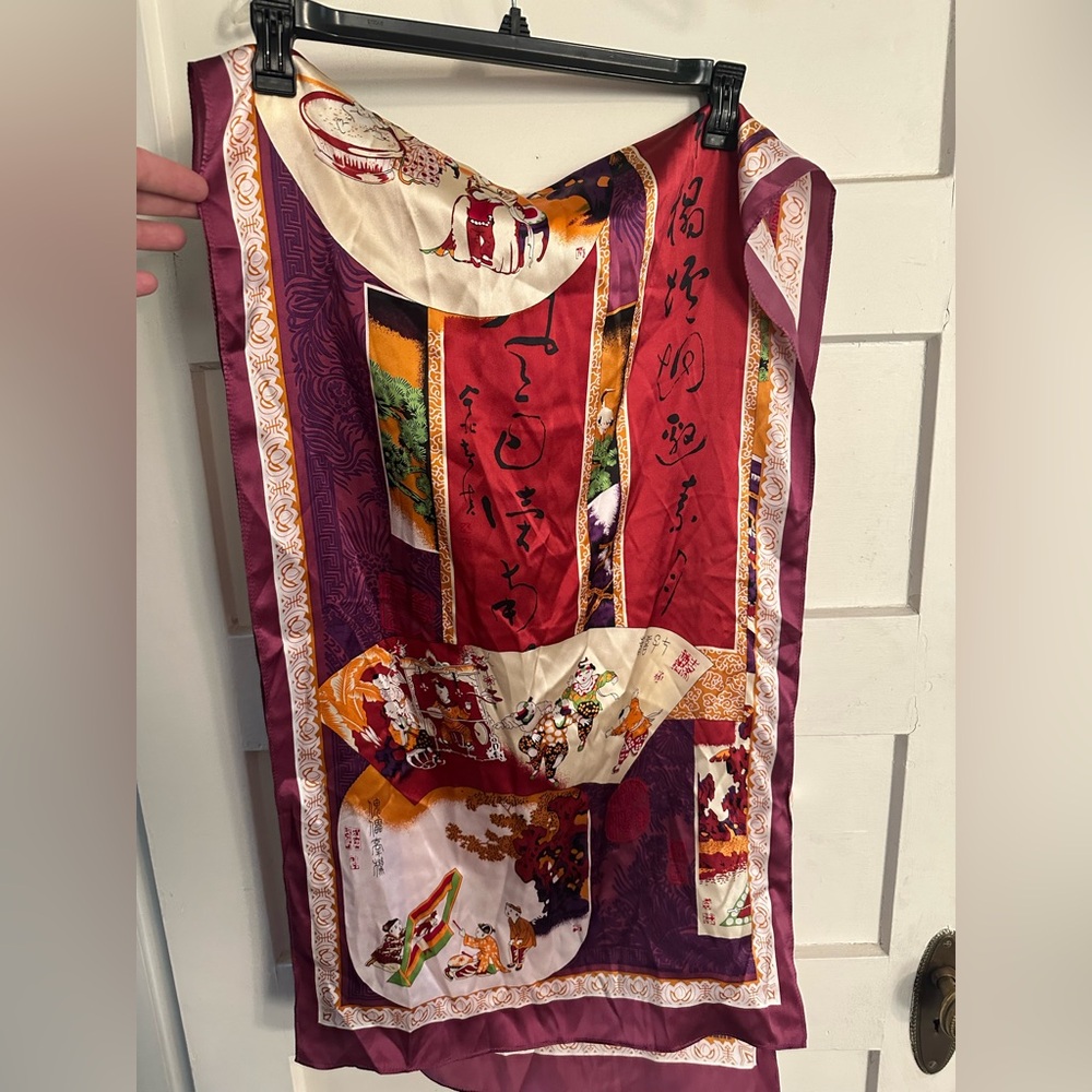 Asilk Colorful Silk Scarf with Artistic Print - Picture 2 of 4